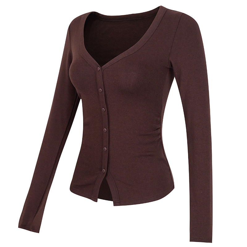 云端贝壳性感V领瑜伽服长袖女修身显瘦运动上衣普拉提跑步健身服,淘宝优惠券,粉丝福利购,淘宝优惠卷