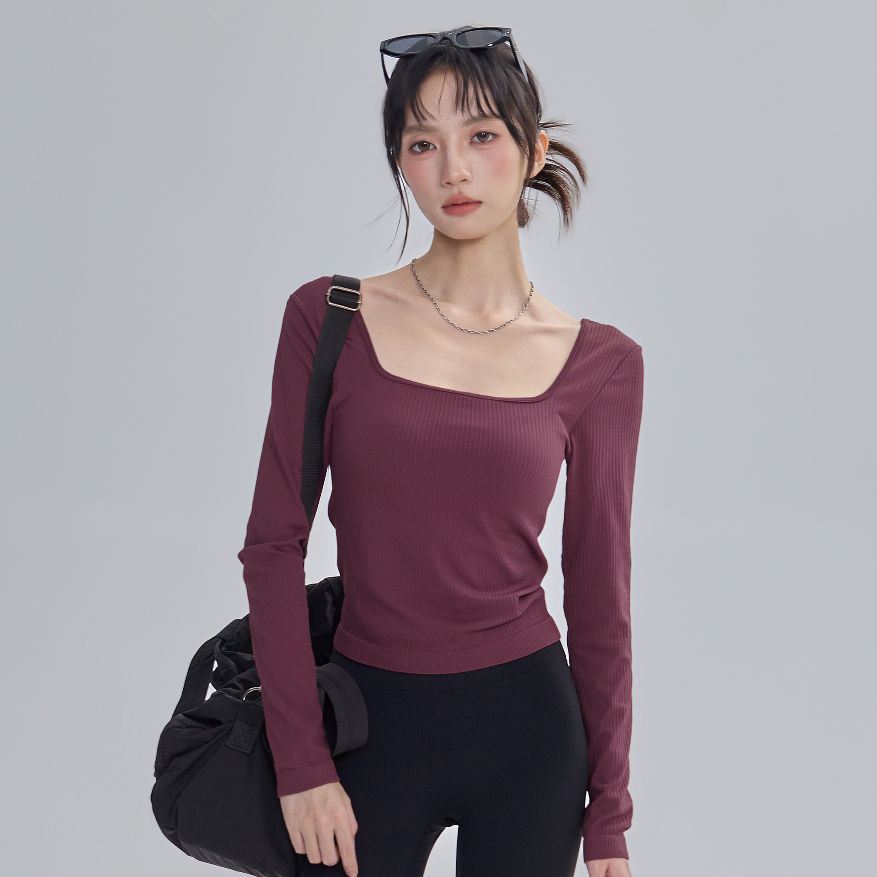 云端贝壳一体式运动上衣秋冬美背瑜伽服长袖女显瘦健身训练T恤新,淘宝优惠券,粉丝福利购,淘宝优惠卷