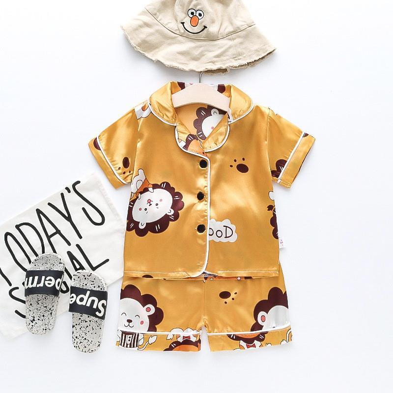 Kids Pajamas Set Silk Pajamas Boys Girls Cartoon Print Pyjam - 图3