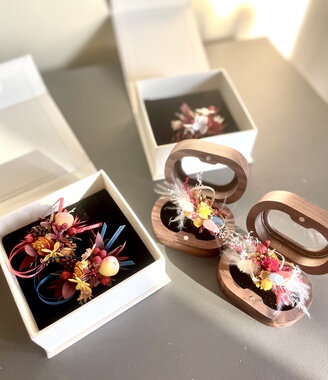 Wedding新中式复古戒指花永生花仿真花交换戒指一对新婚礼物创意