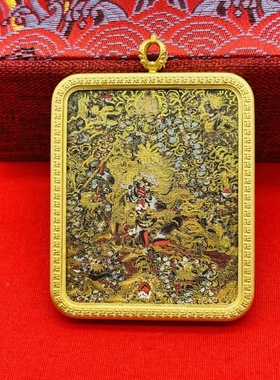 正品描金手绘吉祥天母唐卡佛牌护身符吊坠牌铜镀金噶乌盒车挂饰品