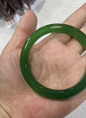 天然帝王绿玛瑙手镯冰种玉髓完美正品带证书女款圆条手环正品促销
