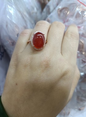 新品本命年红色玛瑙戒指天然玉髓宝石戒圈925银镶嵌全包女款促销