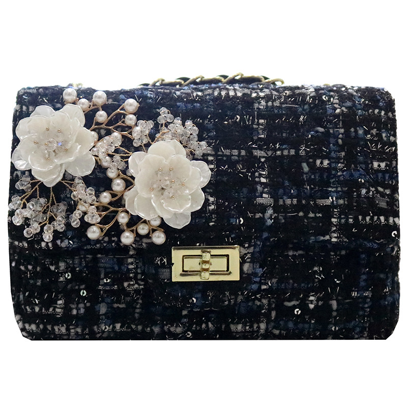 洋气花朵毛呢子小方包2025冬季新款潮女时尚百搭单肩斜挎链条包包,淘宝优惠券,粉丝福利购,淘宝优惠卷