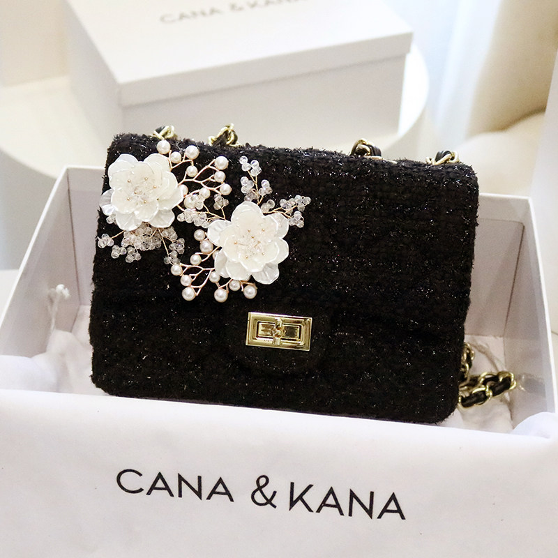 洋气花朵毛呢子小方包2025冬季新款潮女时尚百搭单肩斜挎链条包包,淘宝优惠券,粉丝福利购,淘宝优惠卷