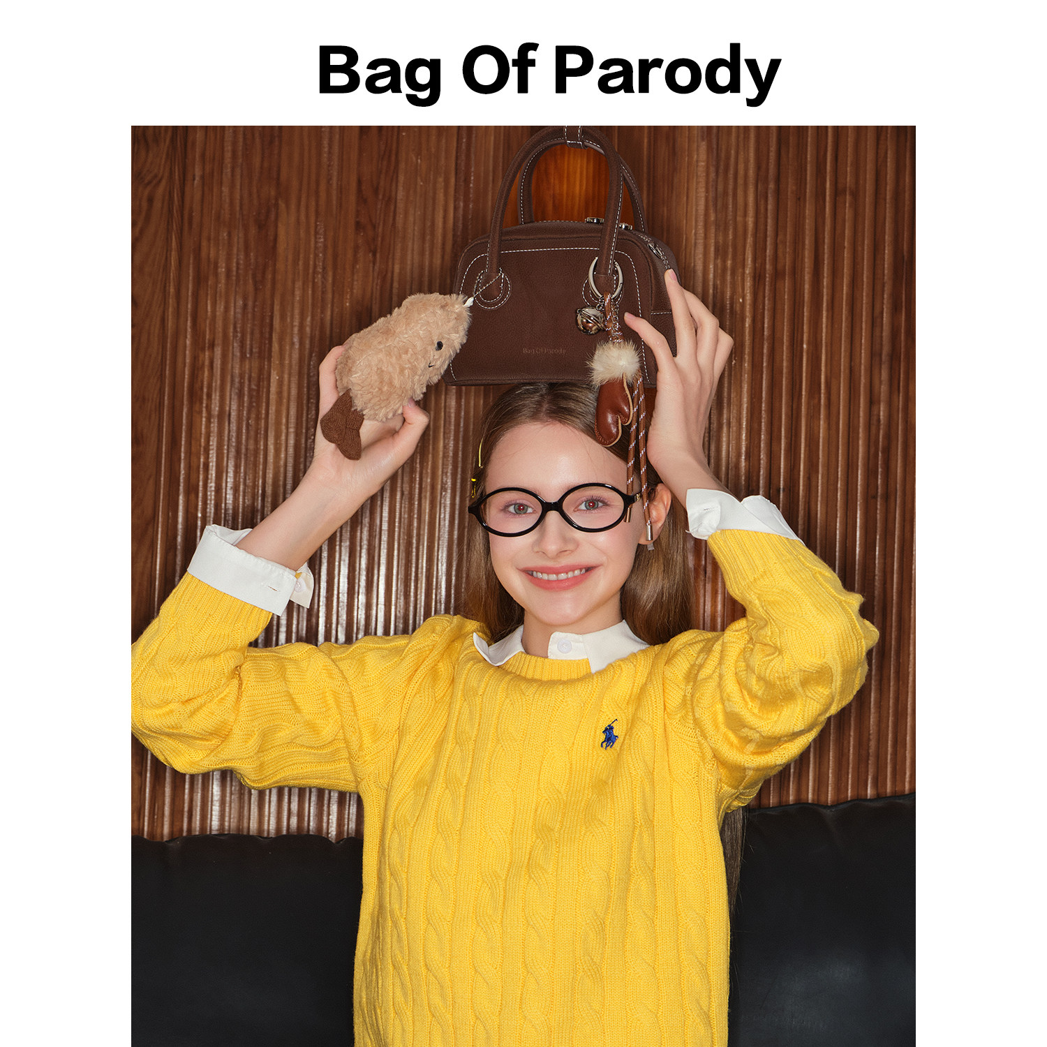 bagofparody贝壳包sw2024秋冬新品枕头包荔枝纹真皮手提包