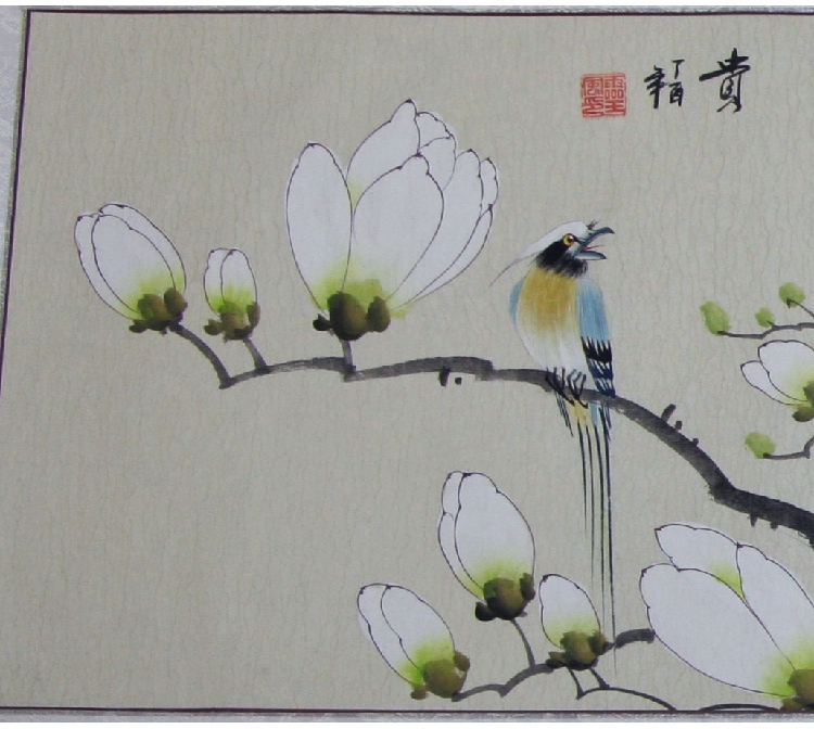 国画花鸟玉兰花 字画 工笔画手绘真迹 书画作品 客厅餐厅画已装裱