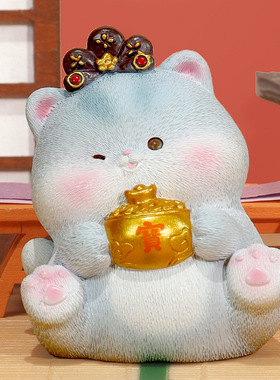 新款宝贝故事御猫送福树脂办公桌可爱创意古风国潮新家摆件量大谈