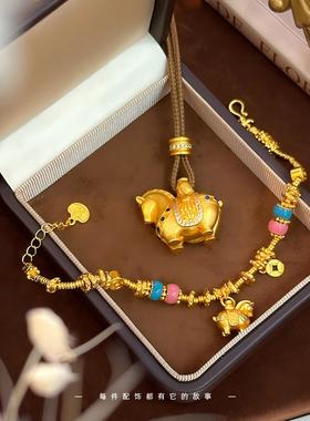 2026马年沙金珐琅彩马上有钱手链