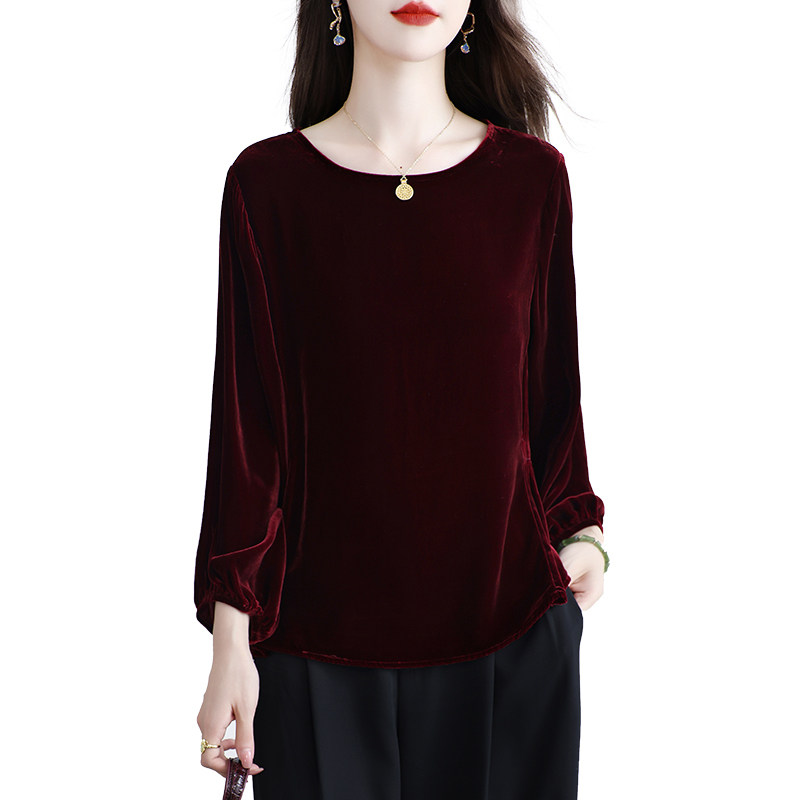 新款真丝丝绒上衣女九分袖桑蚕丝T恤圆领纯色遮肉显瘦外套春秋,淘宝优惠券,粉丝福利购,淘宝优惠卷