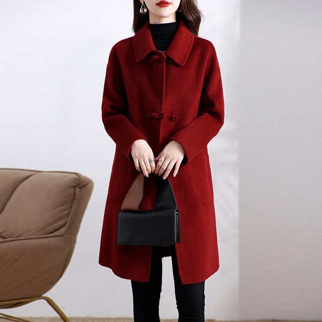 2024 new double-sided fleece coat for women mid-length Korean version of mother new Chinese wool slimming jacket autumn and winter