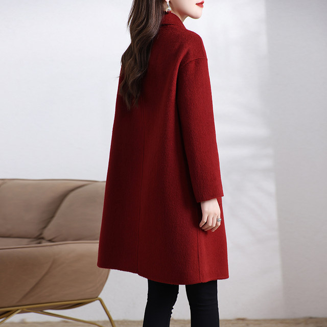 2024 new double-sided fleece coat for women mid-length Korean version of mother new Chinese wool slimming jacket autumn and winter