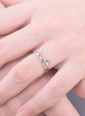 纯银原创呆萌风森系猫爪戒指