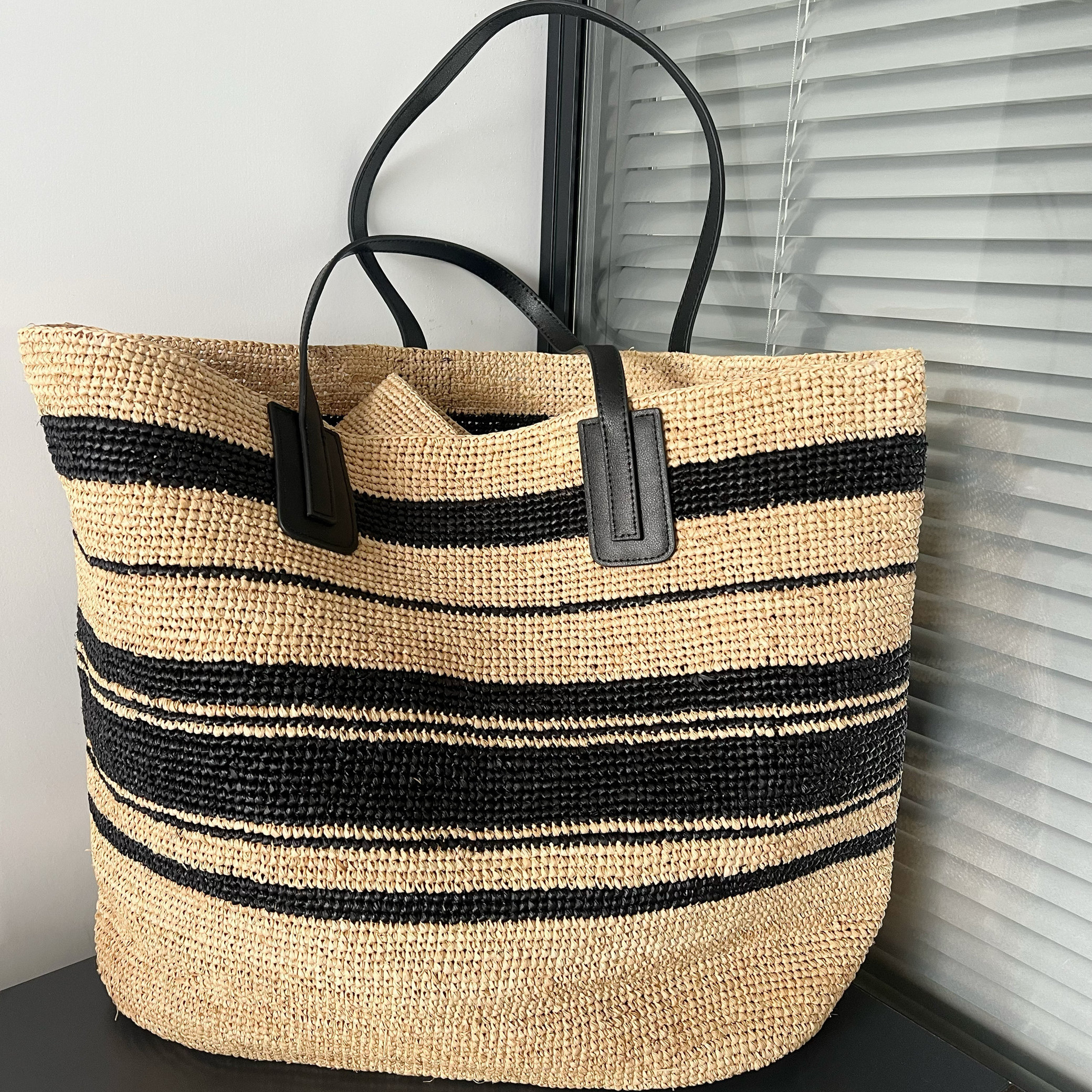 日系拉菲草真皮编织包夏季出游沙滩包休闲大容量水桶包托特包女,淘宝优惠券,粉丝福利购,淘宝优惠卷