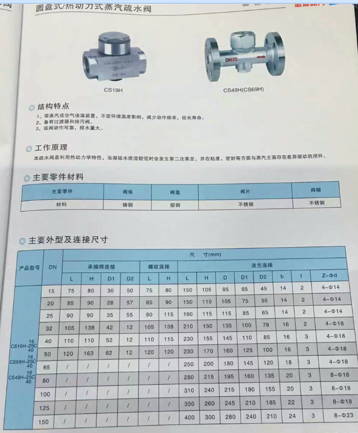 304不锈钢圆盘式法兰疏水阀CS49H-16CW铸钢316蒸汽法兰疏水阀DN50 - 图3