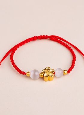 沙金色桃花手绳编织红绳时尚国潮