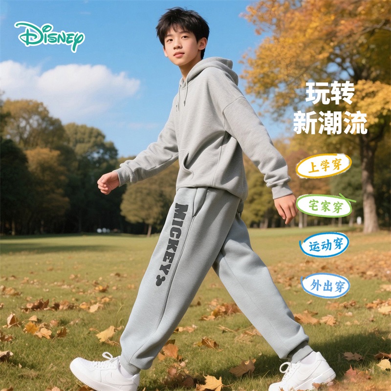 正品迪士尼童装男童加绒运动裤2025秋冬装中小童宝宝厚裤子一体绒 - 图0