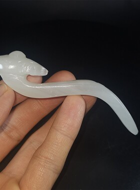 迷你天然白玉石如意笔架笔搁摆件
