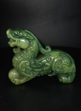 仿古风碧玉色玉石貔貅吊坠小摆件