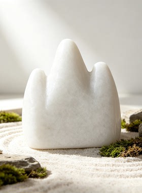 天然汉白玉山形补角靠山石小摆件