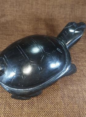 天然纯黑色石头小号招财乌龟摆件