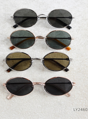LY2460新款金属大框椭圆太阳眼镜时尚男女网红街拍墨镜防紫外线潮