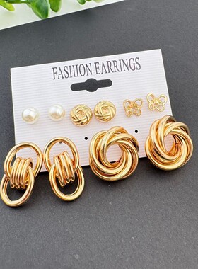 Circular earrings女金属圆圈耳钉创意几何麻花圆圈耳环新款耳饰