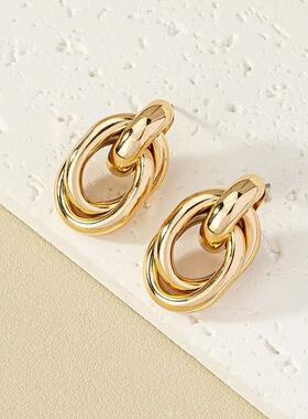 Circular geometry earrings夸张圆圈耳钉金属朋克风几何耳环女