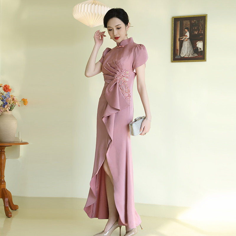 多丽琦2025年新款旗袍新中式妈妈婚宴旗袍改良版轻奢优雅连衣裙女 - 图0