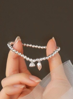 两世欢传承古法莲蓬莲花转运珠甜美手串镀925银手镯小众设计饰品