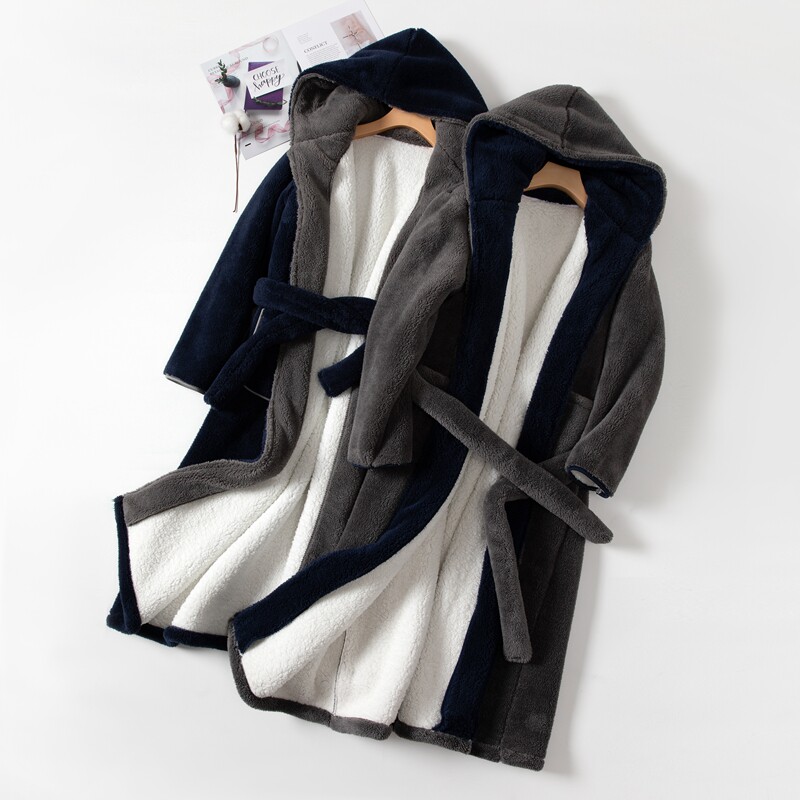 冬季珊瑚绒加绒秋冬款男士长袍睡袍 丝萝春秋睡袍/浴袍