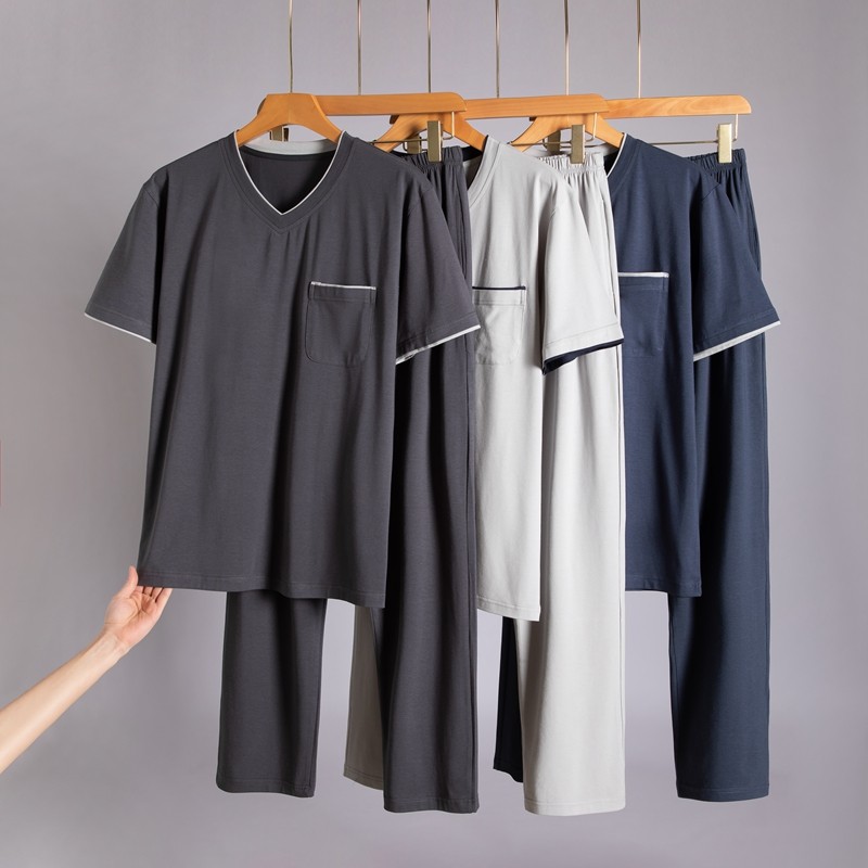 夏季男士莫代尔冰丝短袖套头睡衣 丝萝春秋睡衣/家居服套装