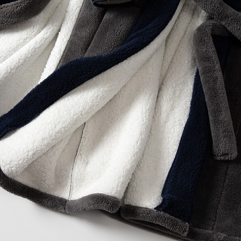 冬季珊瑚绒加绒秋冬款男士长袍睡袍 丝萝春秋睡袍/浴袍