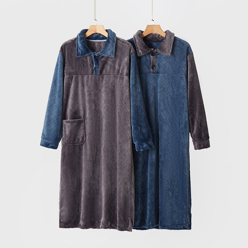 睡裙冬季长款法兰绒男款一体式长袍 丝萝春秋睡袍/浴袍