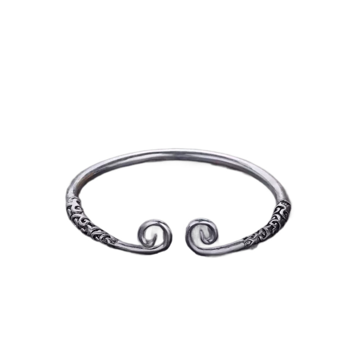 双龙抱柱霸气浮雕龙纹开口手镯复古风做旧合金电镀银色手镯男女同,淘宝优惠券,粉丝福利购,淘宝优惠卷