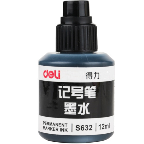 得力 S632记号笔墨水 12ml黑/蓝/红单头大头油性笔记号笔补充墨水 - 图0