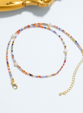 《紫丁花丛》原创天然水晶真珍珠项链女锁骨链气质夏天极细颈链