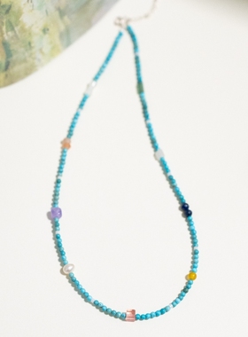 《天青》天然绿松石国风新中式串珠项链女925纯银锁骨链复古小众