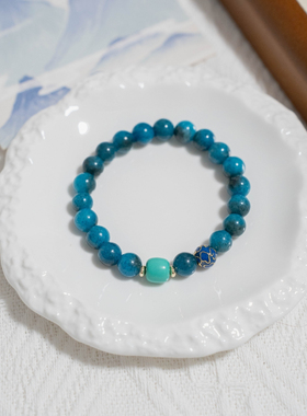 「松珺」天然蓝晶石绿松石景泰蓝新中式国风气质手串小众串珠手链