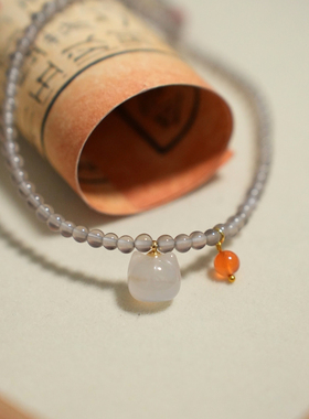 原创《墨未浓》天然烟灰玛瑙红翡翠南红海蓝宝新中式多圈手串项链