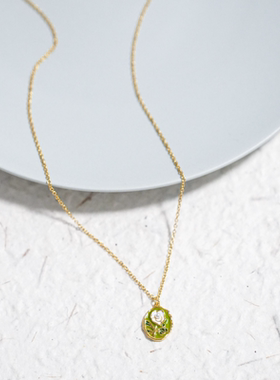 叠带复古白玫瑰绿色新款个性项链