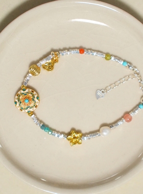 设计款「夭夭」碎银子天河石淡水珍珠南红新中式S925纯银手链女