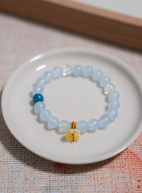 时光邮差原创「萍蓬草」天然蓝玛瑙蓝晶石白水晶手链手串女新中式