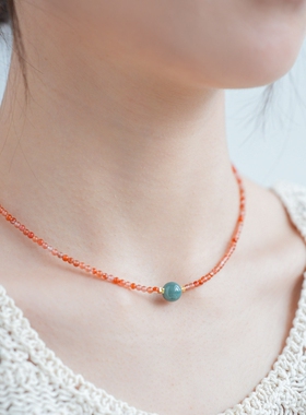 天然飘花玛瑙蓝水翡翠项链