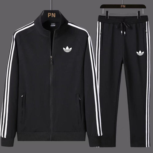 春秋款运动三叶草套装男士纯棉开衫卫衣立领休闲透气跑步服两件套 - 图3