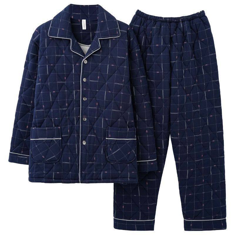 睡衣男冬季加厚纯棉棉袄三层夹棉冬天保暖简约格子全棉家居服套装,淘宝优惠券,粉丝福利购,淘宝优惠卷
