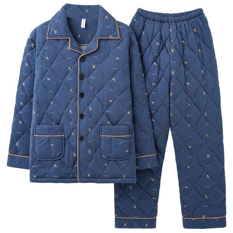 睡衣男冬季加厚纯棉棉袄三层夹棉冬天保暖简约格子全棉家居服套装,淘宝优惠券,粉丝福利购,淘宝优惠卷