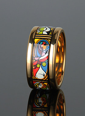 毕加索镜前少女画珐琅戒指女