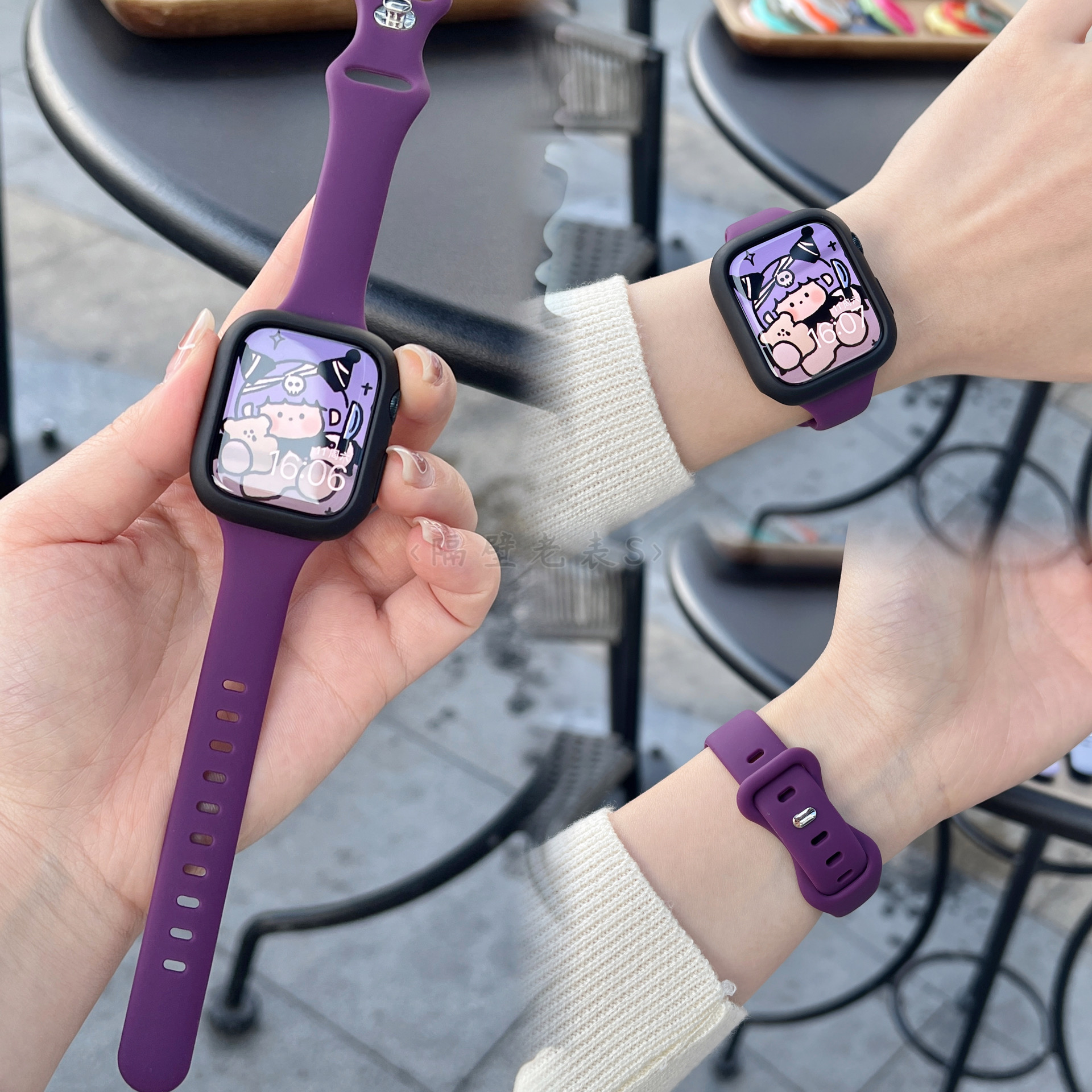 适用苹果手表带Apple watch9细款硅胶蝴蝶扣+PC壳iwatch87se2运动 - 图2