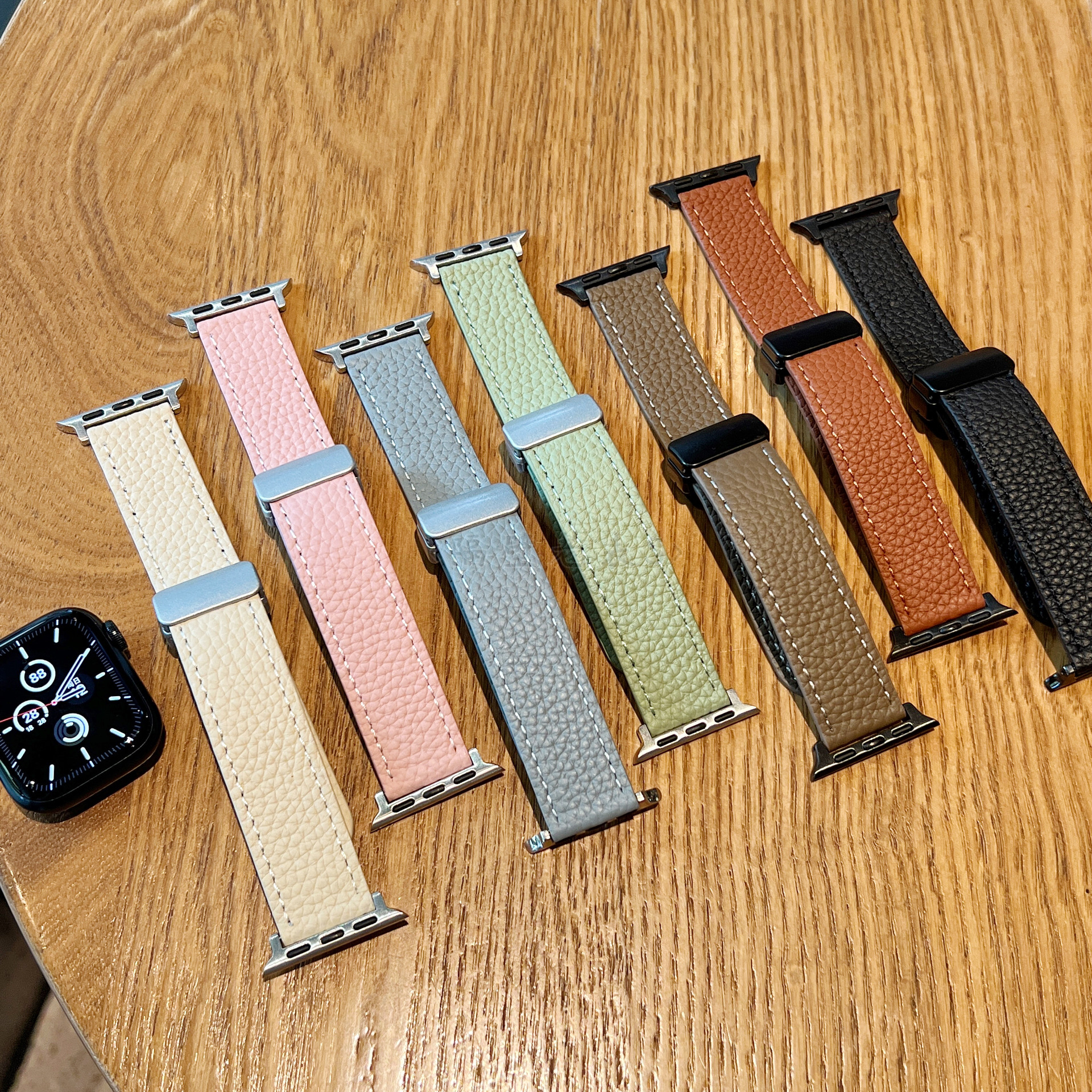 适用苹果手表带Apple watch9真皮磁吸扣简约iwatch876se2创意男女-图2